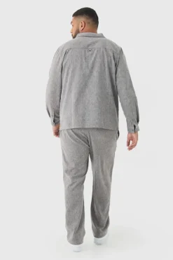 Best Sale boohoo Plus Smart Textured Shirt and Trouser Set grey