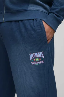 Fashion boohooMAN Plus Spray Wash Waffle Graphic Oversized Jogger navy