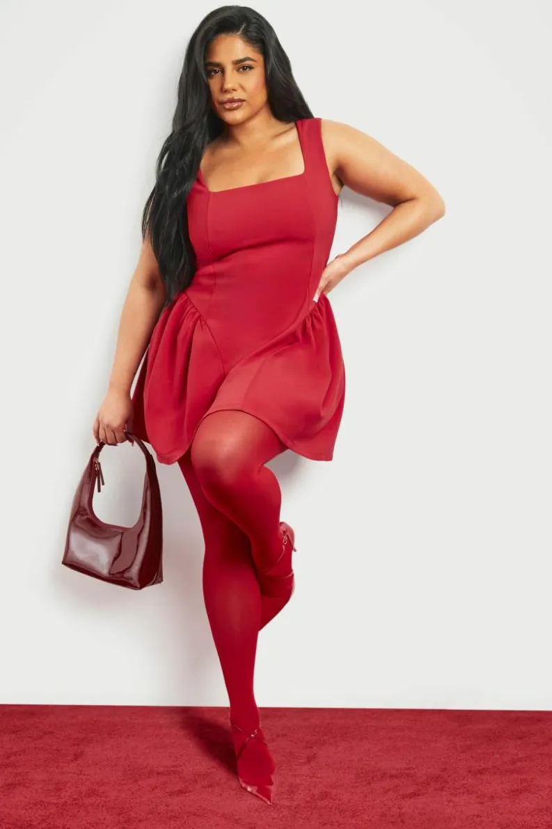 Discount boohoo Plus Square Neck Skater Dress red