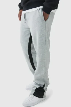 Shop boohooMAN Plus Stacked Fit Gusset Jogger grey marl