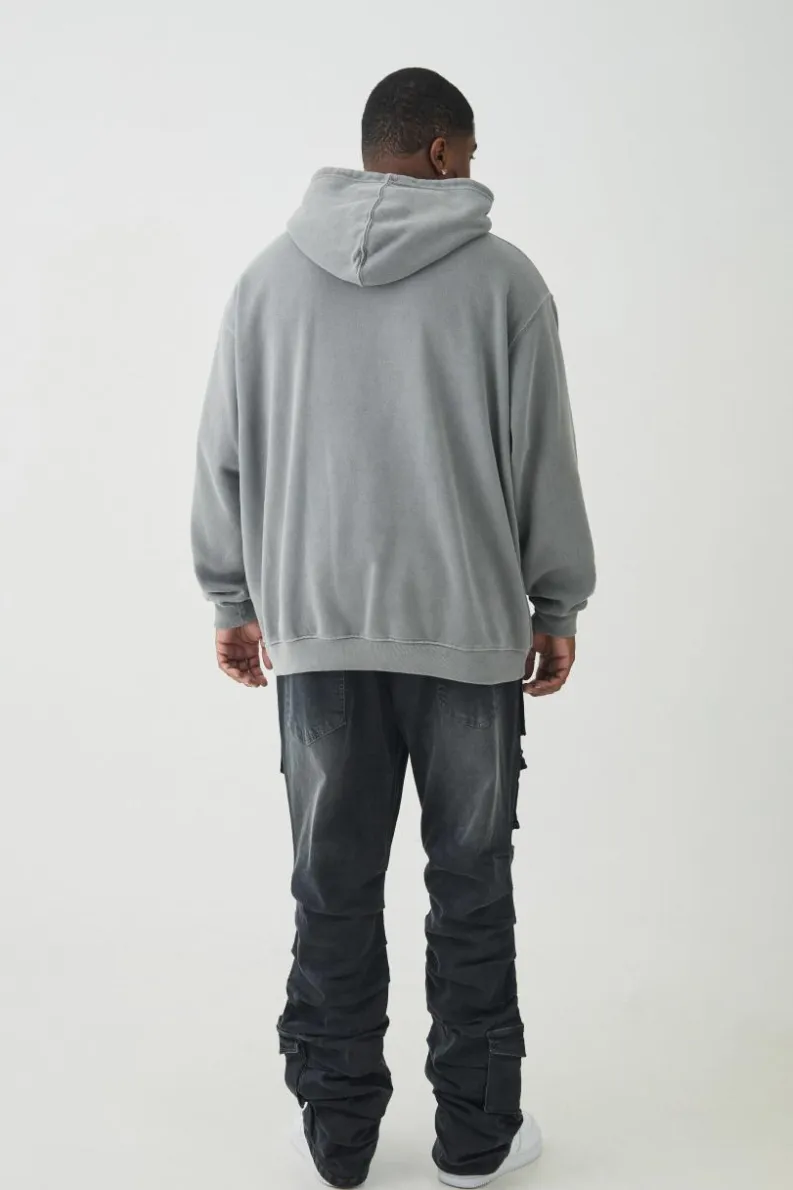 Online boohooMAN Plus Stacked Multi Cargo Pocket Flared Jeans grey