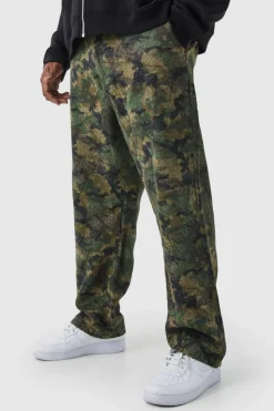 New boohooMAN Plus Straight Camo Bandana Cargo Trouser dark green