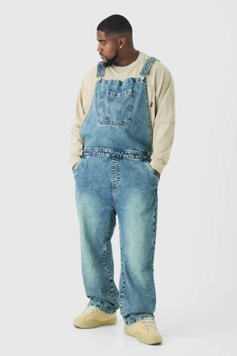 Best Sale boohooMAN Plus Straight Leg Dungaree antique blue