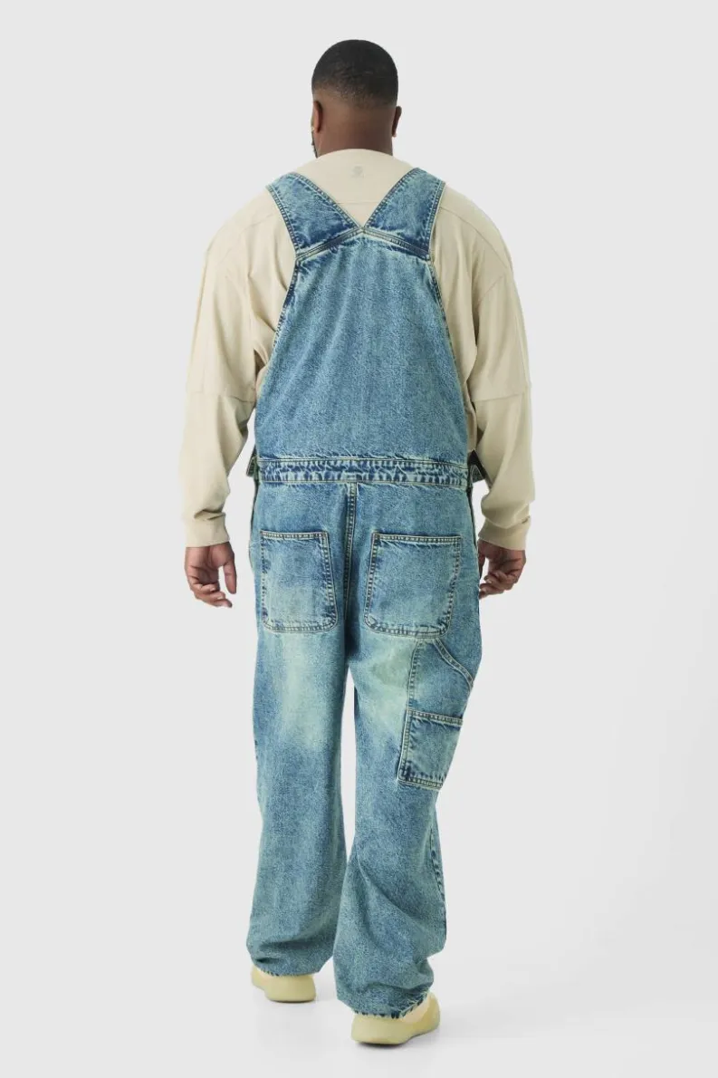 Best Sale boohooMAN Plus Straight Leg Dungaree antique blue