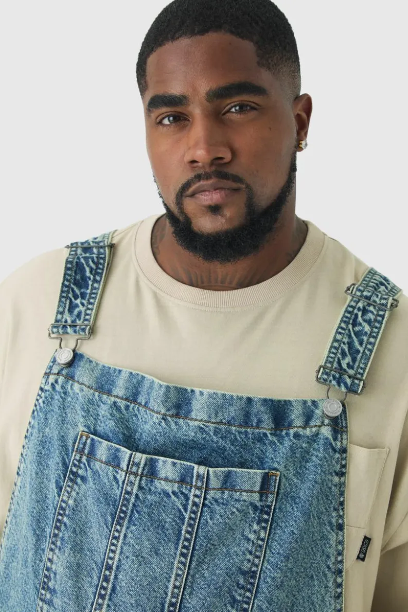 Best Sale boohooMAN Plus Straight Leg Dungaree antique blue