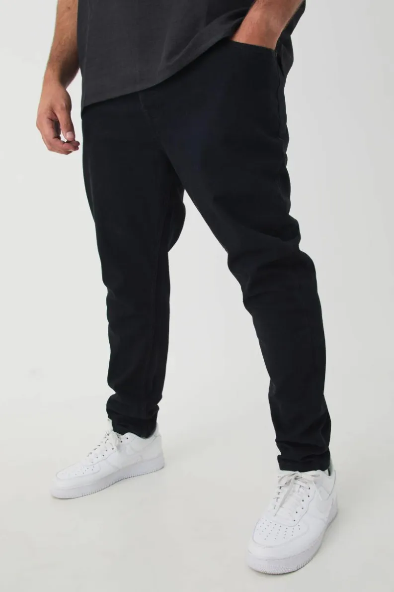 Shop boohooMAN Plus Stretch Skinny Fit Jeans true black