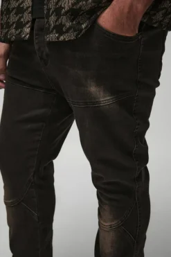 Sale boohooMAN Plus Stretch Skinny Seam Detail Flared Jeans washed black