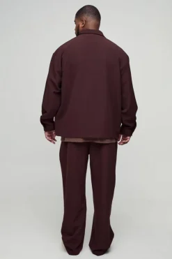 Online boohooMAN Plus Stretch Woven Pocket Detail Oversized Shirt chocolate