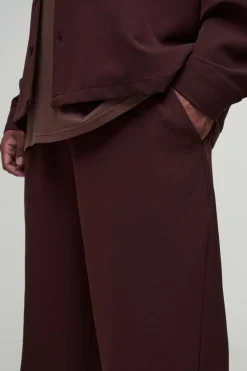 Cheap boohooMAN Plus Stretch Woven Relaxed Fit Trousers chocolate