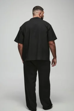 Cheap boohooMAN Plus Stretch Woven Relaxed Fit Trousers black