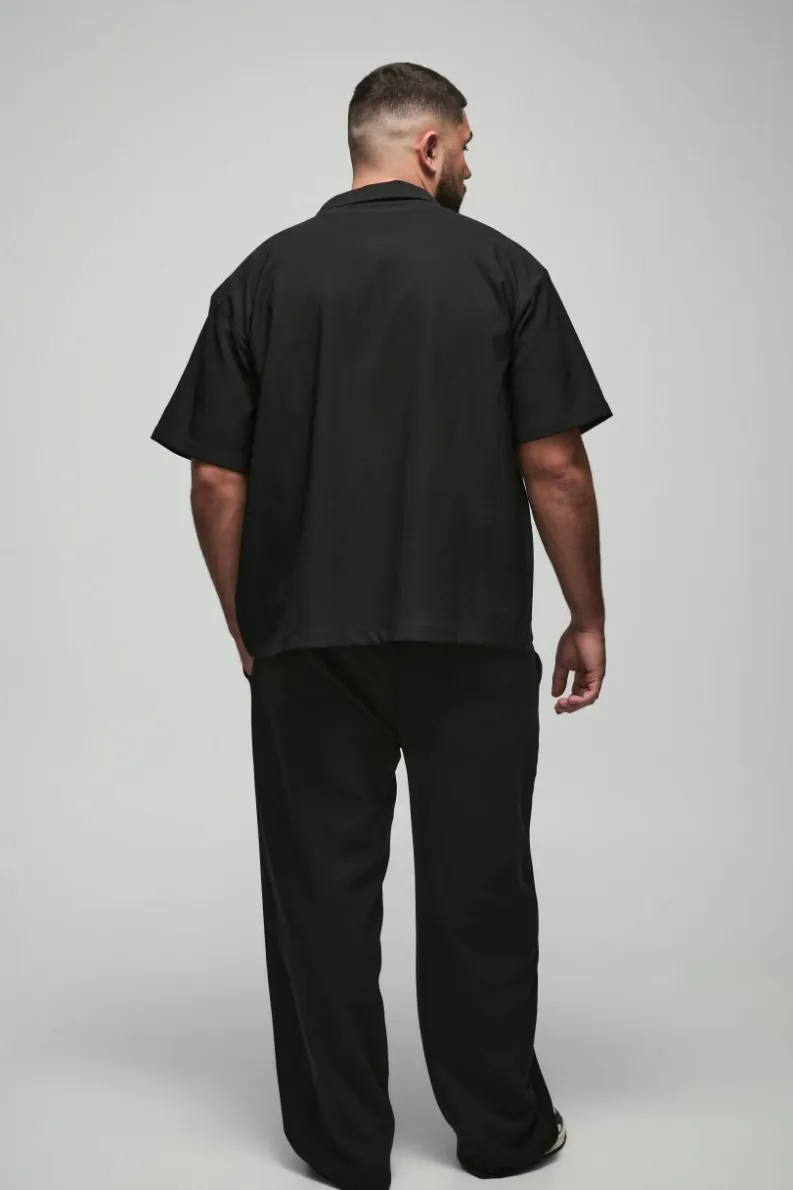 Cheap boohooMAN Plus Stretch Woven Relaxed Fit Trousers black