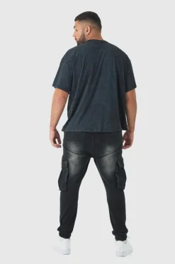 Best boohooMAN Plus Super Skinny Cargo Jeans washed black