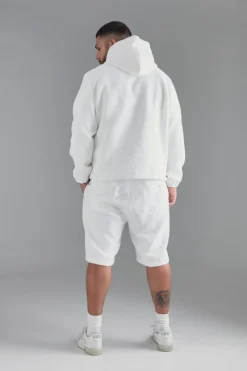 Sale boohoo Plus Textured Jacquard Smart Jacket and Short Set white