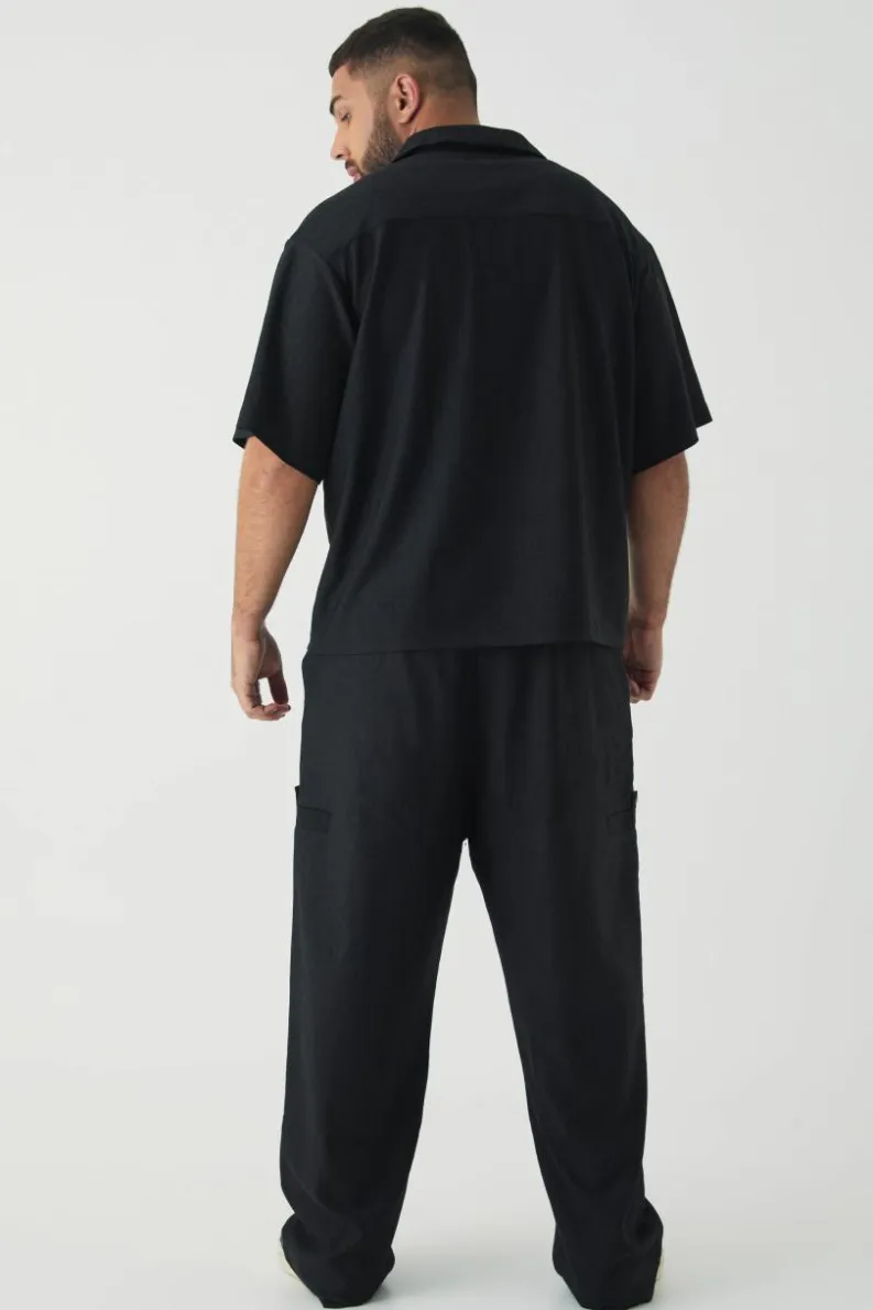 Shop boohooMAN Plus Textured Tailored Trousers black