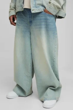 Fashion boohooMAN Plus Washed Baggy Fit Jeans stonewash