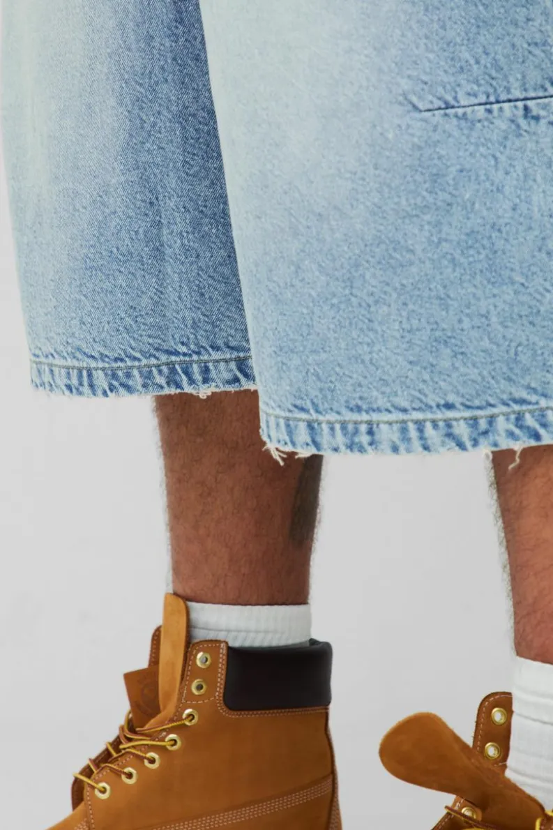 Hot boohooMAN Plus Washed Distressed Hem Jorts stonewash