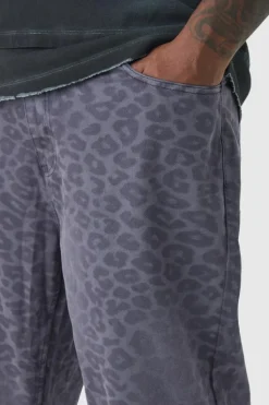 Outlet boohooMAN Plus Washed Leopard Relaxed Fit Jeans washed black