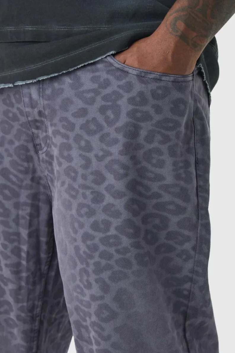Outlet boohooMAN Plus Washed Leopard Relaxed Fit Jeans washed black
