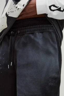 Cheap boohooMAN Plus Wide Fit Boxer Spray Wash Embroidered Split Hem Jogger black