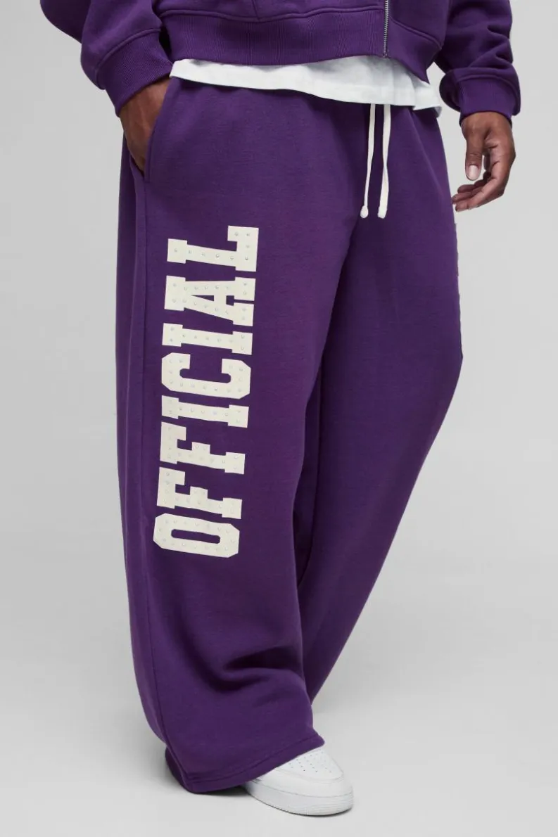 Cheap boohooMAN Plus Wide Fit Rhinestone Applique Jogger purple