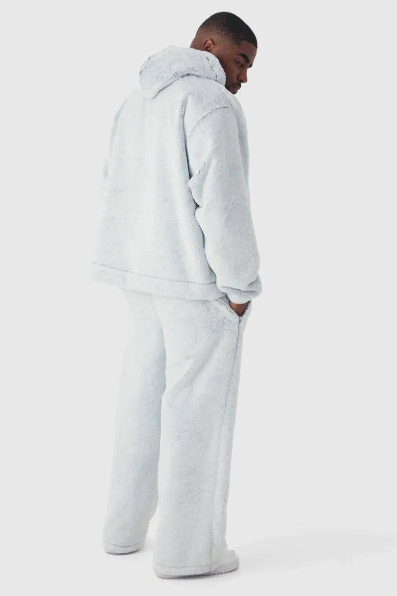 Fashion boohooMAN Plus Wide Leg Fluffy Two Tone Joggers grey