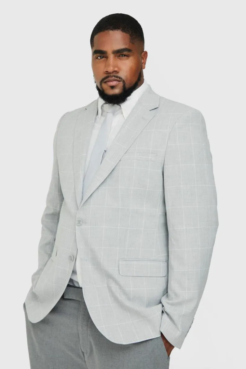 Fashion boohoo Plus Window Pane Check Skinny Fit Suit in light grey