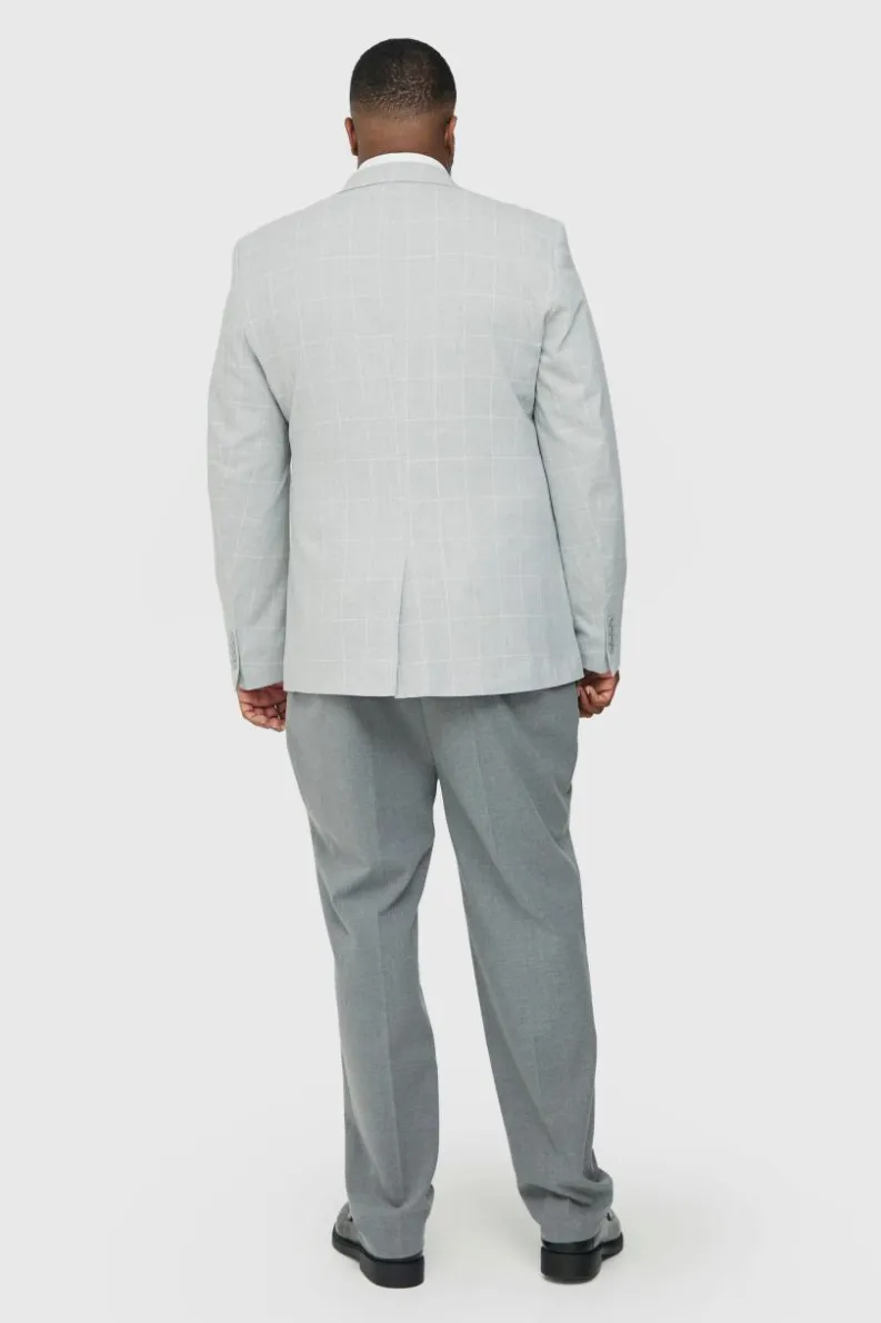 Fashion boohoo Plus Window Pane Check Skinny Fit Suit in light grey