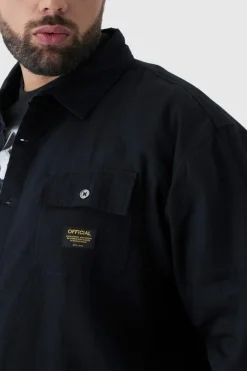 Shop boohooMAN Plus Worker Overshirt in black