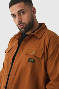 Best Sale boohooMAN Plus Worker Overshirt in tan