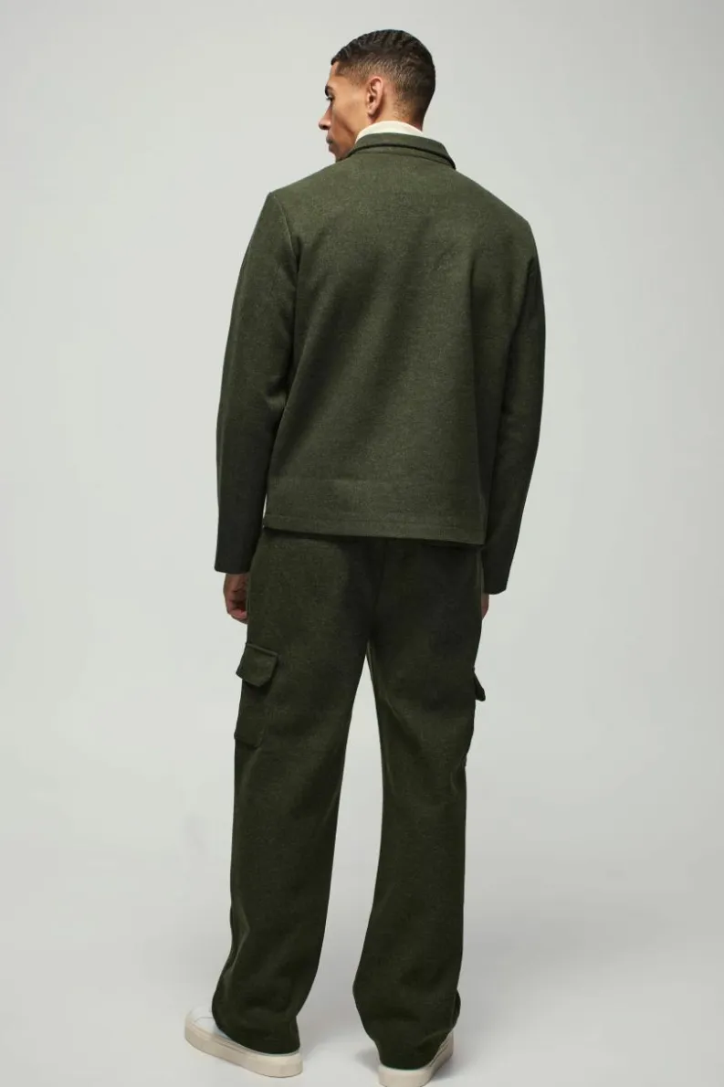 New boohoo Pocket Detail Wool Look Harrington & Trousers Suit khaki