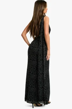 Hot boohoo Polka Dot Chiffon Drape Maxi Dress black