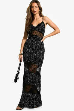 Best boohoo Polka Dot Lace Maxi Dress black