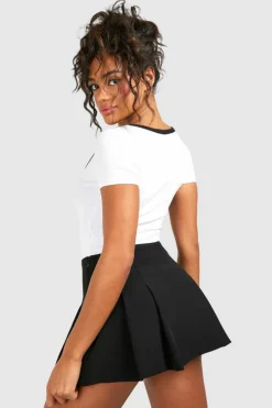 Flash Sale boohoo Premium Contrast Rib Notch Neck Short Sleeve Bodysuit white