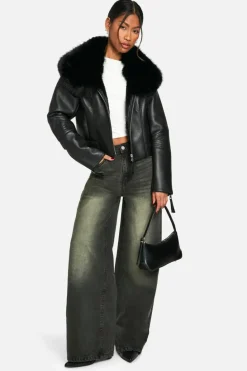 Clearance boohoo Premium Faux Fur Collar Jacket black