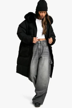 Hot boohoo Premium Faux Fur Trim Parka black