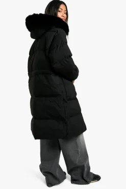 Hot boohoo Premium Faux Fur Trim Parka black