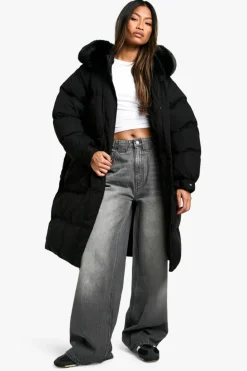 Hot boohoo Premium Faux Fur Trim Parka black