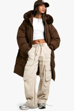 Discount boohoo Premium Faux Fur Trim Parka brown
