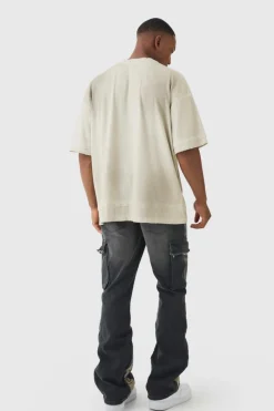 Shop boohooMAN Premium Oversized Faux Layer Washed & Printed T-shirt stone