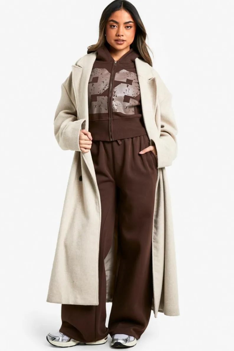 Fashion boohoo 22 Print Zip Through Shrunken Tracksuit chocolate