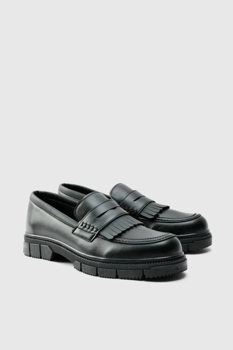 Sale boohooMAN Pu Chunky Sole Tassel Loafer In black