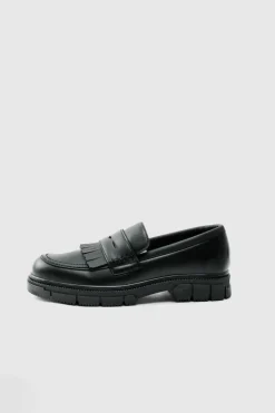 Sale boohooMAN Pu Chunky Sole Tassel Loafer In black