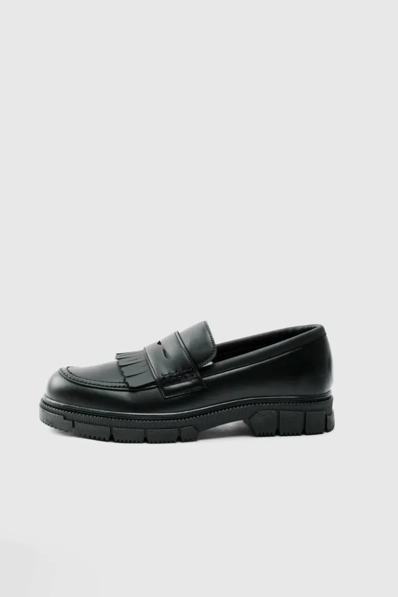 Sale boohooMAN Pu Chunky Sole Tassel Loafer In black