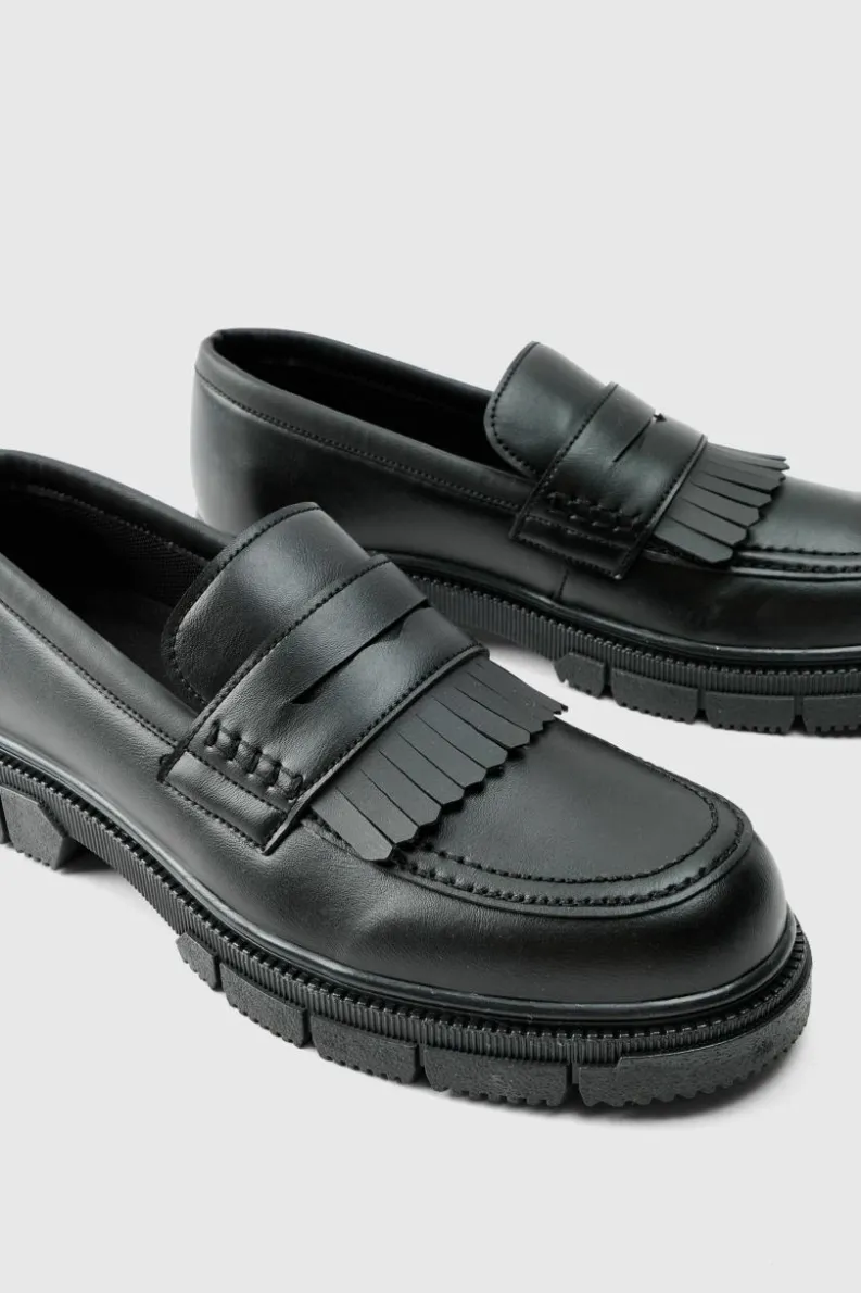 Sale boohooMAN Pu Chunky Sole Tassel Loafer In black