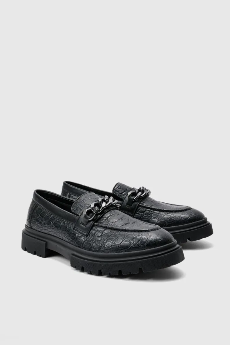 Cheap boohooMAN Pu Loafer With Chunky Chain Detail In black