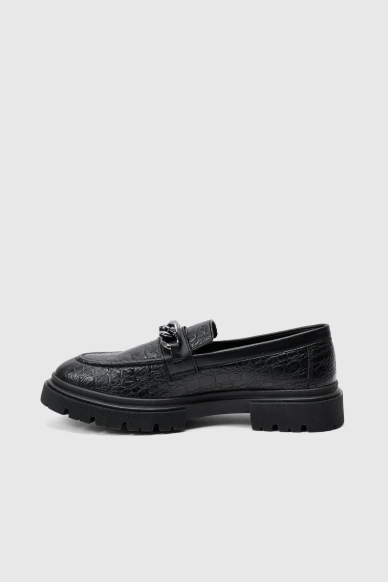 Cheap boohooMAN Pu Loafer With Chunky Chain Detail In black