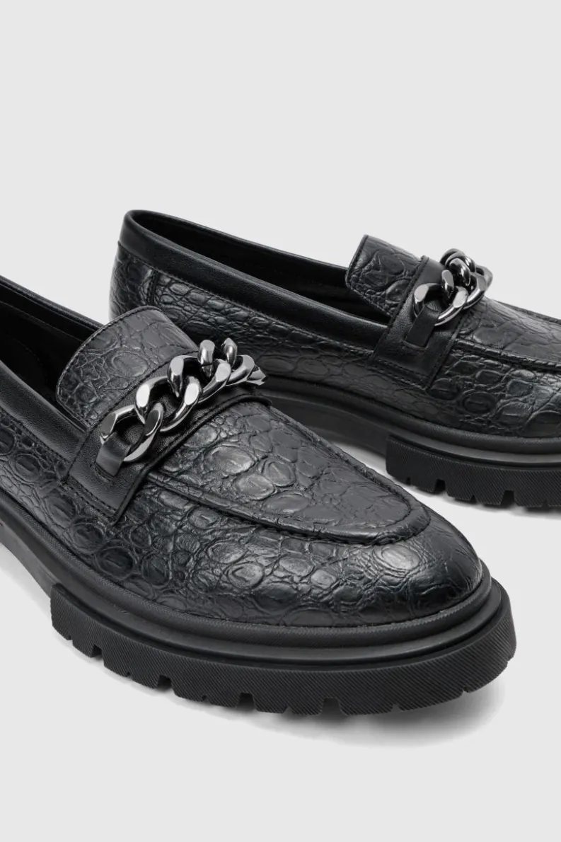 Cheap boohooMAN Pu Loafer With Chunky Chain Detail In black