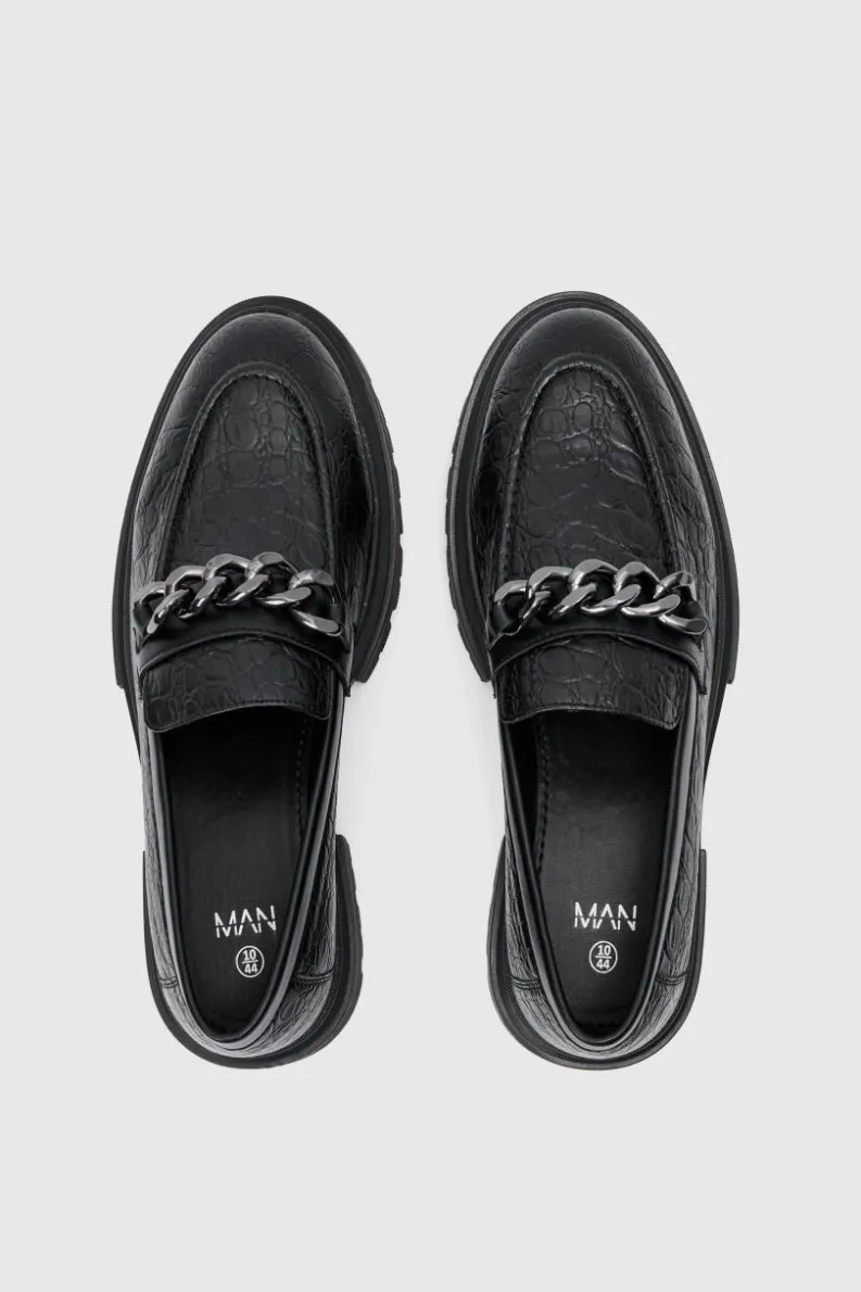 Cheap boohooMAN Pu Loafer With Chunky Chain Detail In black