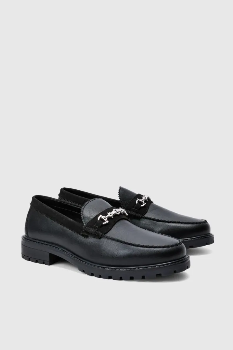 Online boohooMAN PU Loafer With Contrast Faux Suede Panel In black