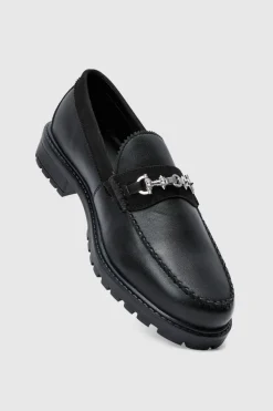 Online boohooMAN PU Loafer With Contrast Faux Suede Panel In black